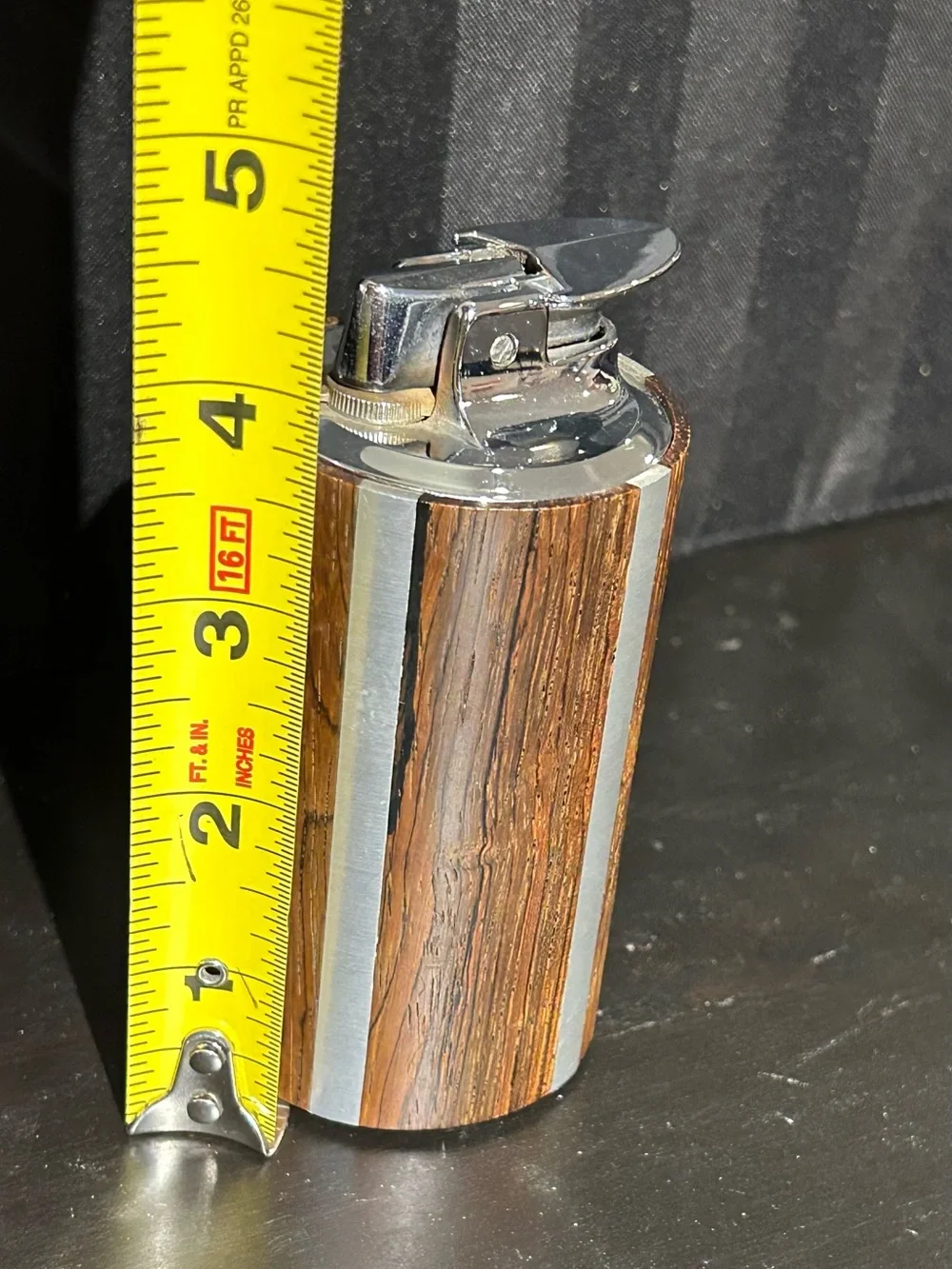 Vintage Ronson Varaflame SKOAL table lighter in walnut base & stainless steel